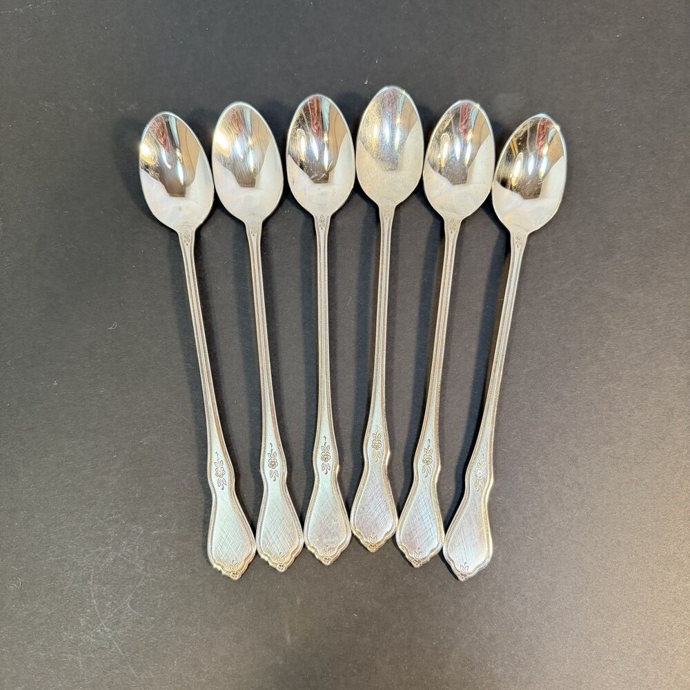 6 Pc ONEIDA Profile MORNING BLOSSOM Stainless Iced Teaspoons Flatware Silverware